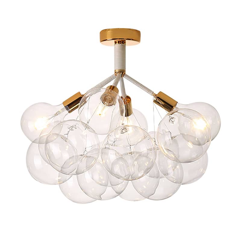 Contemporary Clear Glass Globe Bubble Semi Flush Mount - 4 Lights - White