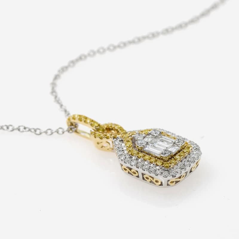 Gregg Ruth 14K White and Yellow Gold, White Diamond and Fancy Yellow Diamond Pendant Necklace - 18