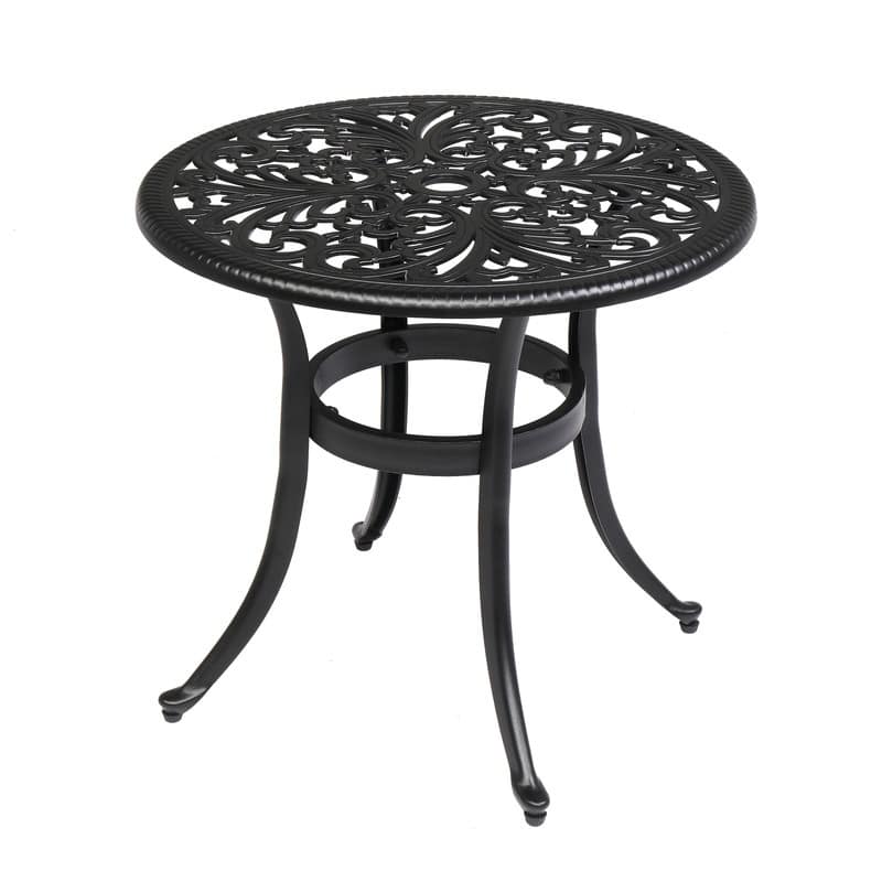 Outdoor Cast Aluminum Dining Table with Umbrella Hole - Black