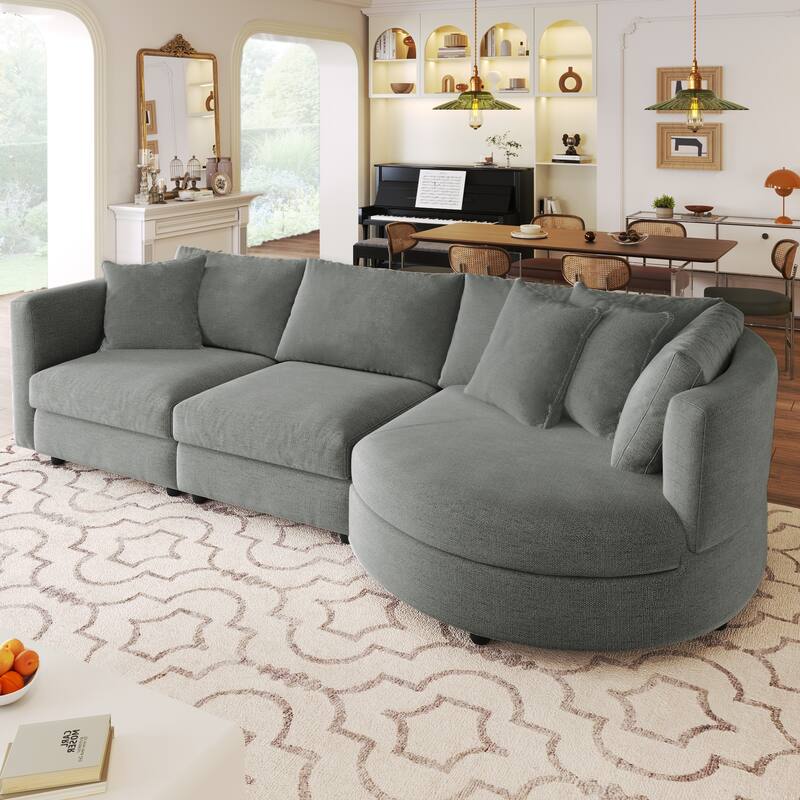 Elegant Curved Sofa with Removable Cushions, 3Pillows, Combination Sofa Couch for Living Room, Study Room, and Apartment