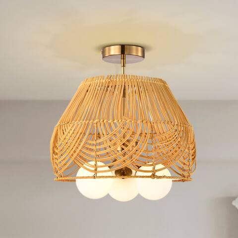 Lucilla 15 Inch Natural Rattan Semi Flush Mount 3-Light