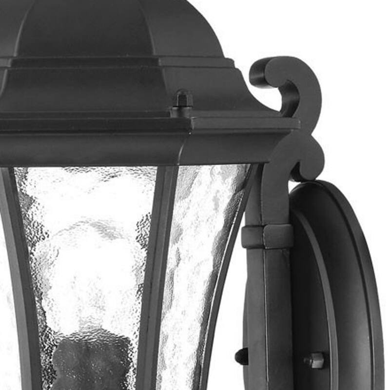 Matte Black Aluminum Outdoor Lantern Wall Light with Hammered Glass Hardwired LED - 9” x 8” x 16.5” (D x W x H)