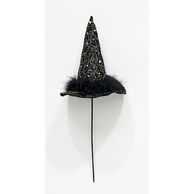 5.5" Halloween Witch Hat on a 6.5" Floral Pick, Set of 6