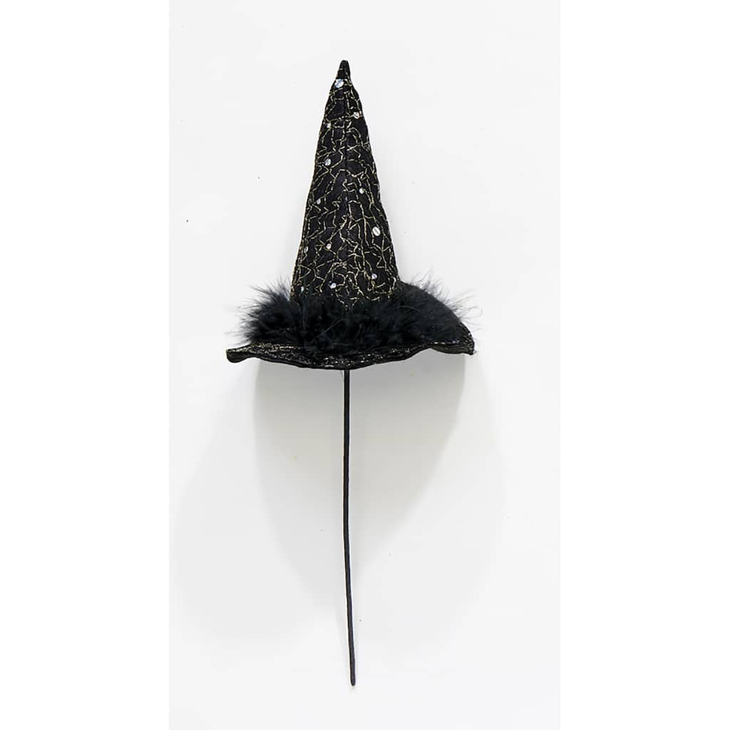 5.5" Halloween Witch Hat on a 6.5" Floral Pick, Set of 6