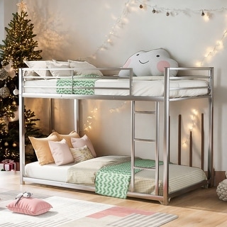 Modern Convenient Design Twin Over Twin Metal Bunk Bed,Low Bunk Bed With Ladder,