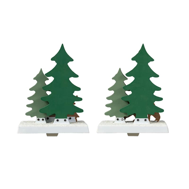 Glitzhome 6.75"H Set of 2 Christmas Reindeer & Bear Stocking Holders
