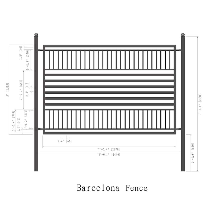 ALEKO Modern Barcelona Style Garden Yard Steel Fence 8 x 5 ft Black