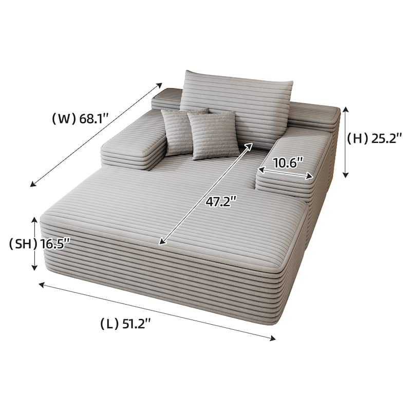 51.2" Corduroy 2-Seater Sofa - Cloud-Like Deep Seat, 600lb Capacity, No Assembly Required, with Ergonomic Pillows