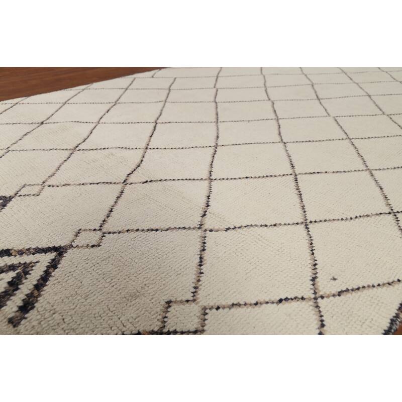 Beige Trellis Moroccan Oriental Area Rug Hand-Knotted Wool Carpet - 6'3"x 9'9"