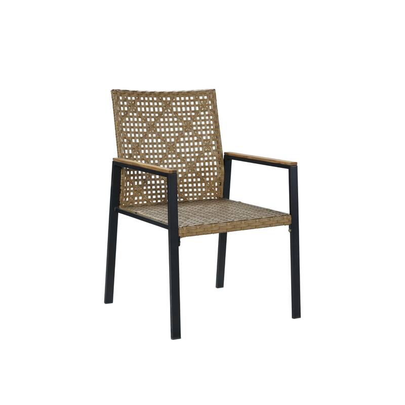 5-Piece Square Indoor/Outdoor Patio Table and Rattan Chairs Set with Umbrella Hole