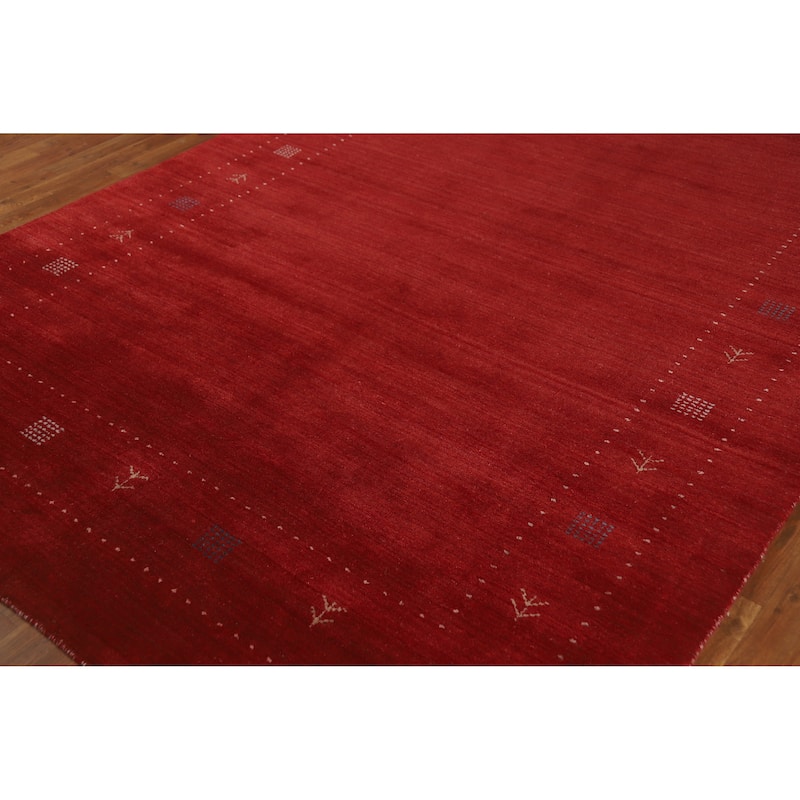 Hand Knotted Oriental 100% Wool Carpet Tribal Tribal Red Gabbeh Area Rug - 9' 10'' X 6' 7''