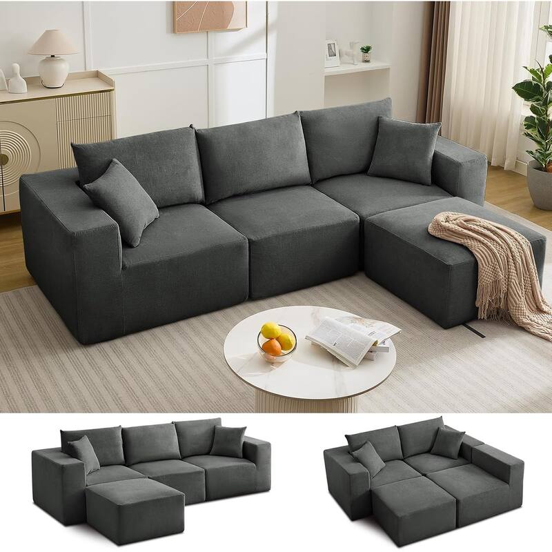 108'' Oversized Cloud Modular Sectional Sofa, Deep Seat Chenille Couch with Chaise
