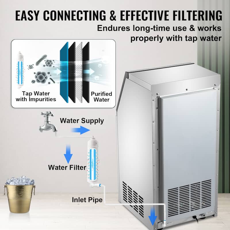 VEVOR 35KG/24H Commercial Ice Maker Builtin Freestand Ice Cube Machine