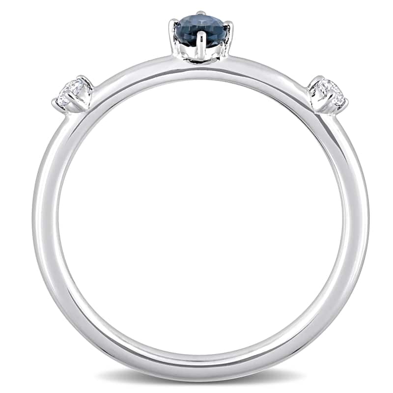 Miadora 10k White Gold London Blue Topaz and White Topaz 3-Stone Stackable Oval Ring