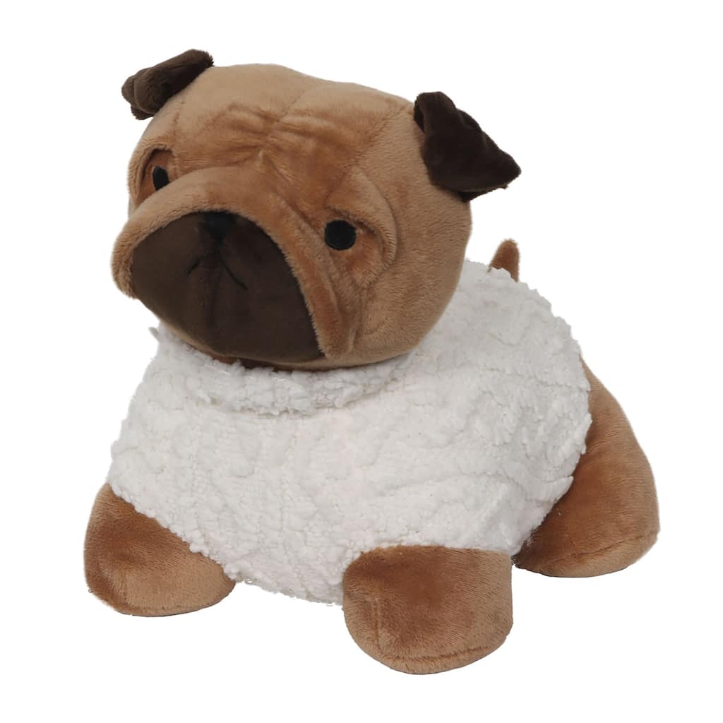 Decorative Pug Door Stopper, 2.3 lb Weighted, Brown/Ecru - 9"L x 6"W x 8"H