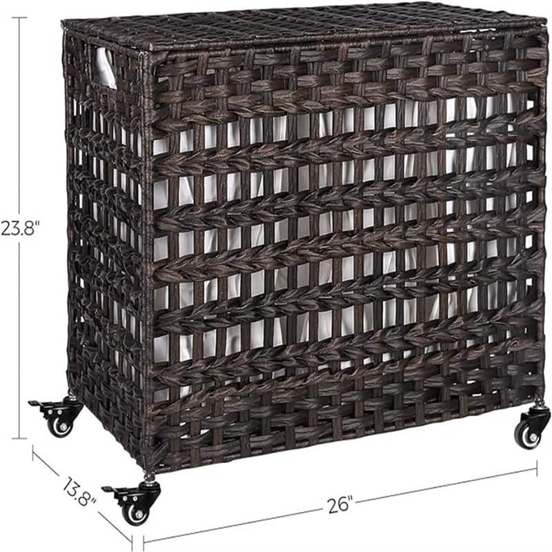 140L Synthetic Rattan Laundry Hamper with Wheels - 26"L x 13.8"W x 23.8"H