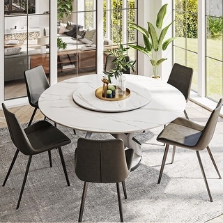 Modern Round White Glossy Dining Table with Sintered Stone Tabletop and ...