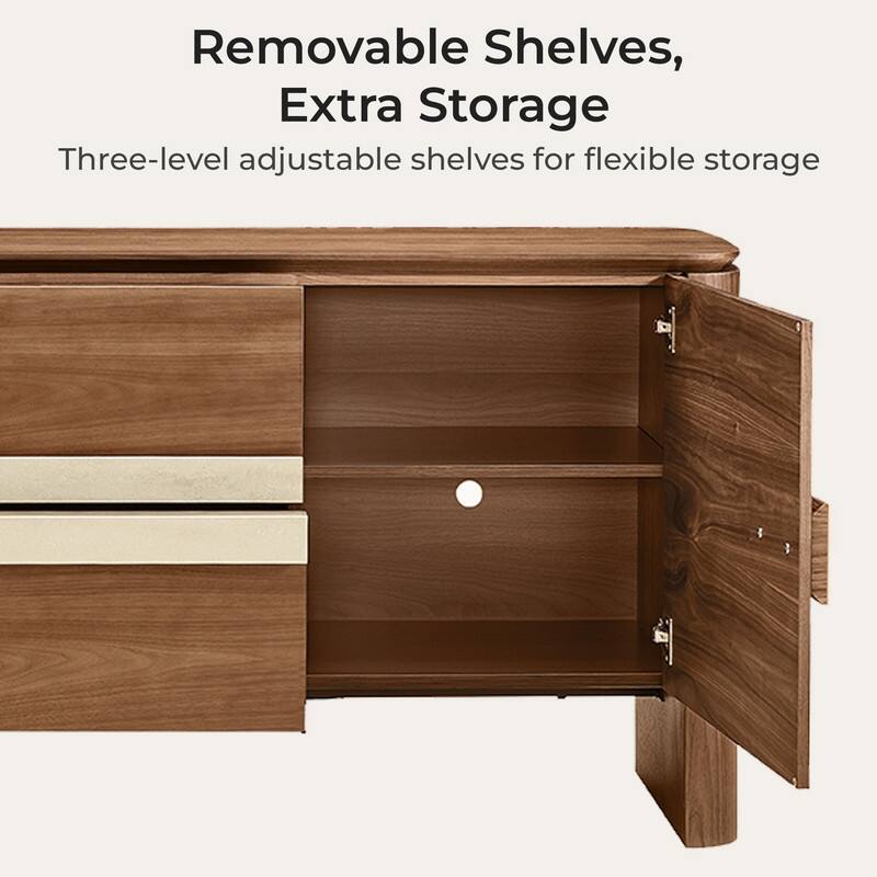 Spruce & Spring Modern Walnut Sideboard with Travertine Accent Handle, Minimalist Storage Console