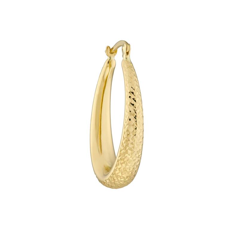 Curata 14k Yellow Gold Graduated 28mm Textured Oval Hoop Earrings