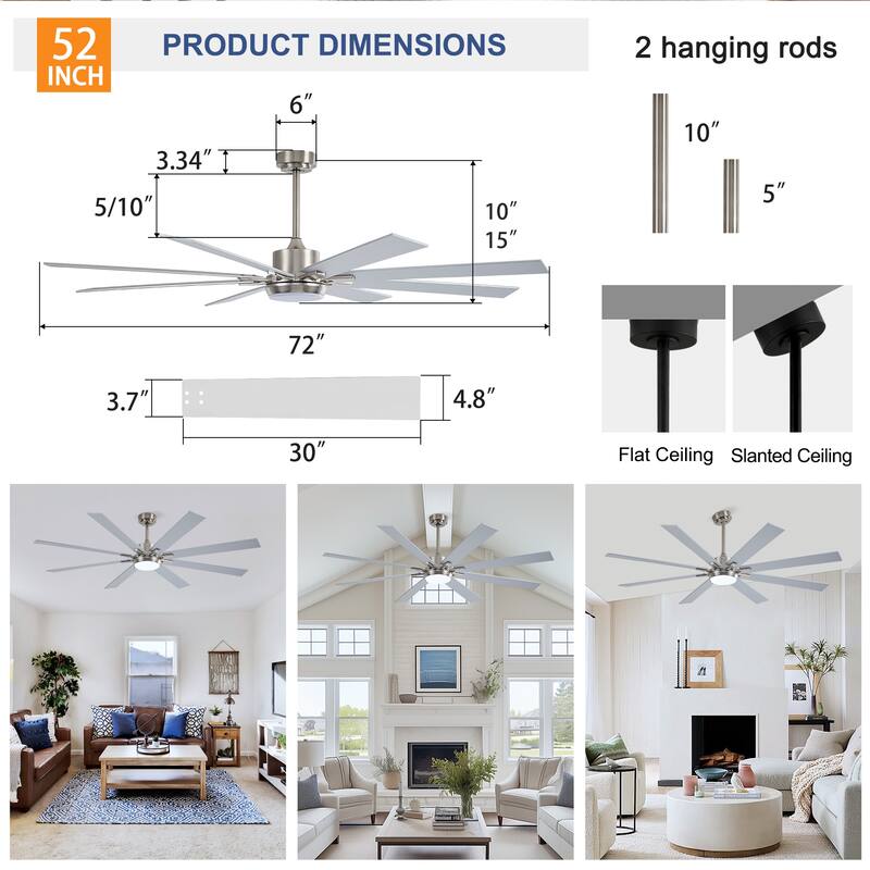 Plywood Reversible Blades Ceiling Fan With Light Kit 3 Color Dimmable LED