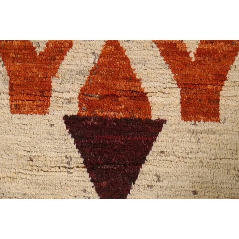 Hand Knotted Oriental 100% Wool Carpet Modern Geometric Beige & Ivories Moroccan Area Rug - 7' 9'' X 5' 9''