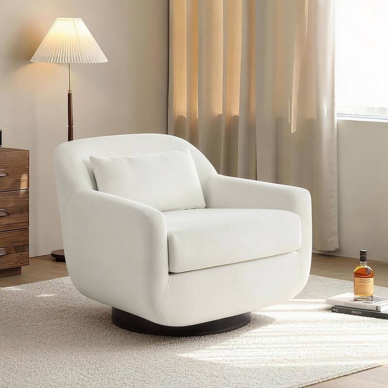Modern Chenille Swivel Accent Chairs With Pillow - Beige