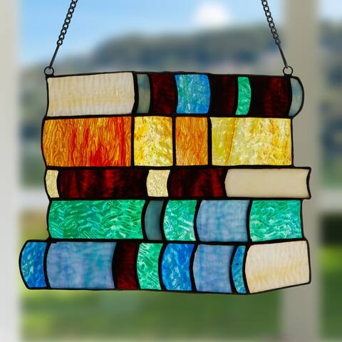 River of Goods Book Stack River of Goods Multicolored Stained Glass Window Panel - 10" x 0.25" x 7.5"