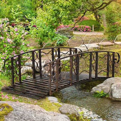 Outsunny 6' Metal Arch Backyard Garden Bridge with 660 lbs. Weight Capacity, Safety Siderails, Vine Motifs, & Easy Assembly
