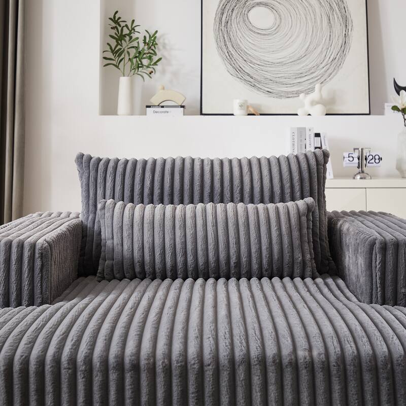 Plush Corduroy Fabric Modular Cloud Sofa with Backrest Pillow for Livingroom 75-Inch Fluffy Sleeper Sofa Bed