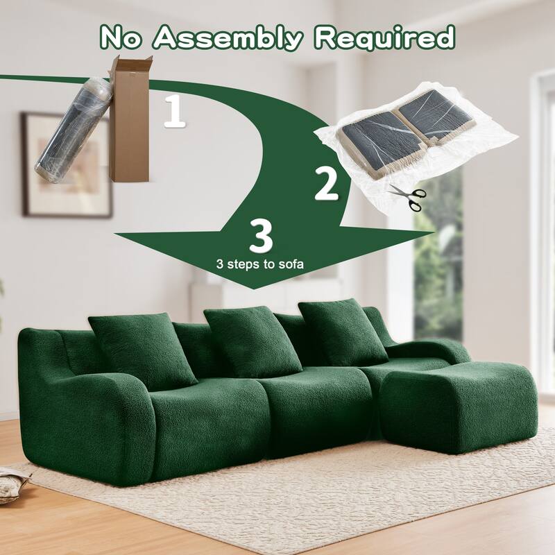 Anmytek Modern 3-Seat Chaise Sofa - High-Quality Teddy Fabric