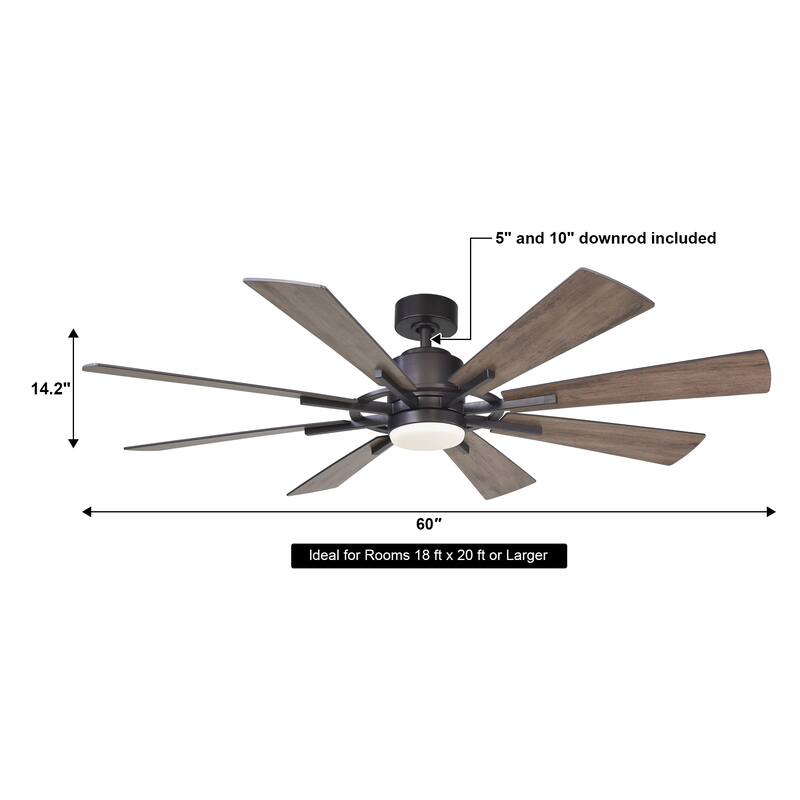 60-in Oil-rubbed Bronze Industial Windmill Ceiling Fan with LED Light and Remote Control