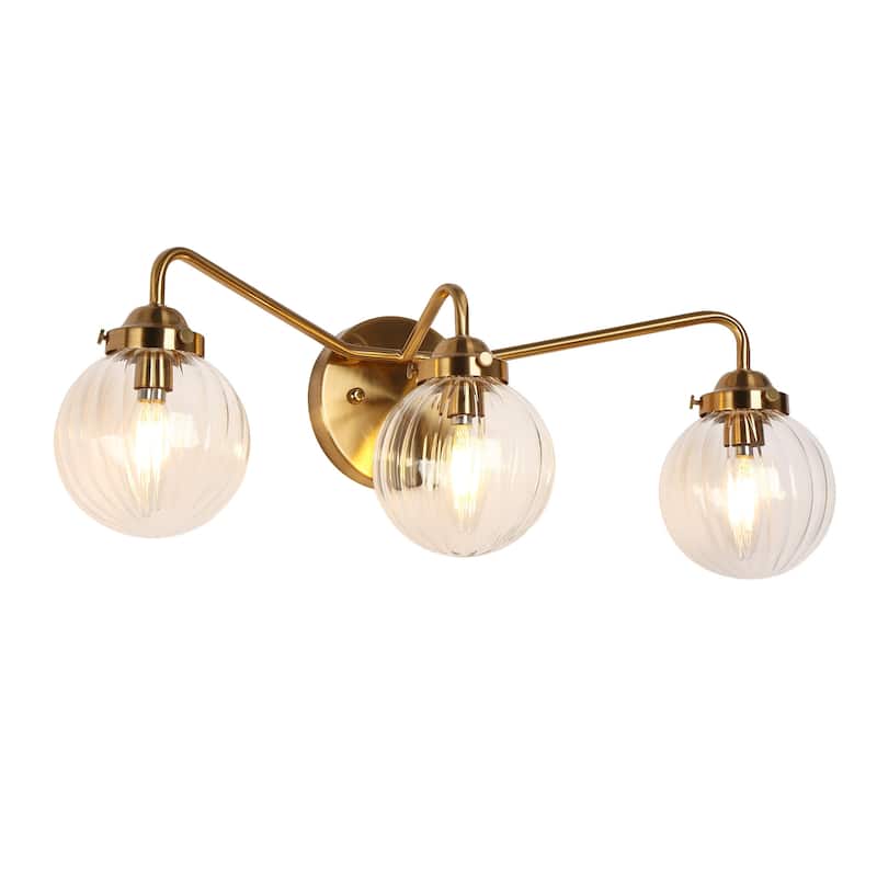 Modern Gold 3-Light Bathroom Vanity Lights Pumpkin Globe Glass Wall Sconces - 22"Lx6.8"Wx7.4"H