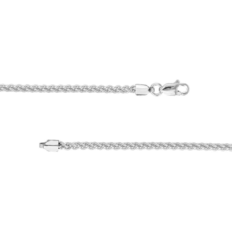 Curata 925 Sterling Silver Rhodium Plated 2.25mm Round Wheat Chain Necklace (Lobster)