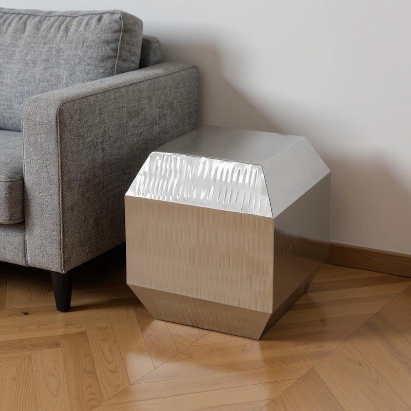 HomeRoots 20" Silver Stainless Steel Square Block End Table - 16.00 in. x 19.75 in. x 16.00 in. - Silver - Stainless Steel