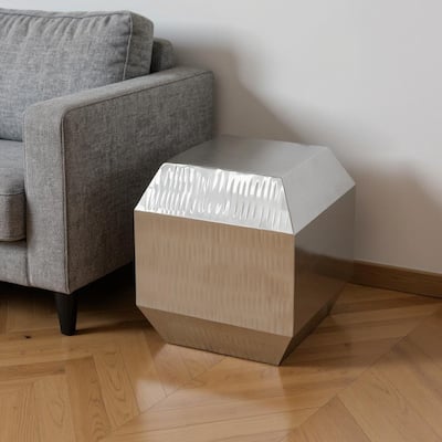 HomeRoots 20" Silver Stainless Steel Square Block End Table - 16.00 in. x 19.75 in. x 16.00 in.