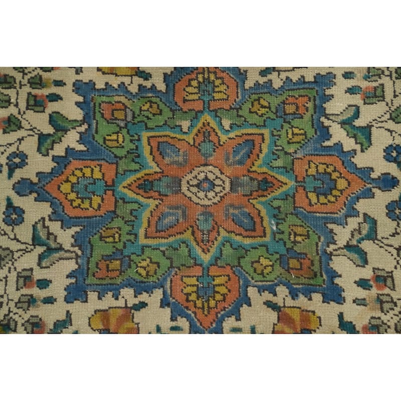 Hand Knotted Oriental 100% Wool Carpet Traditional Floral Navy Blue & Blues Tabriz Area Rug - 6' 4'' X 4' 9''