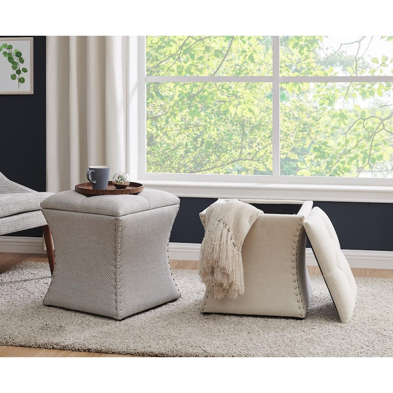 NPD Furniture Amelia Nailhead Tufted Storage Ottoman