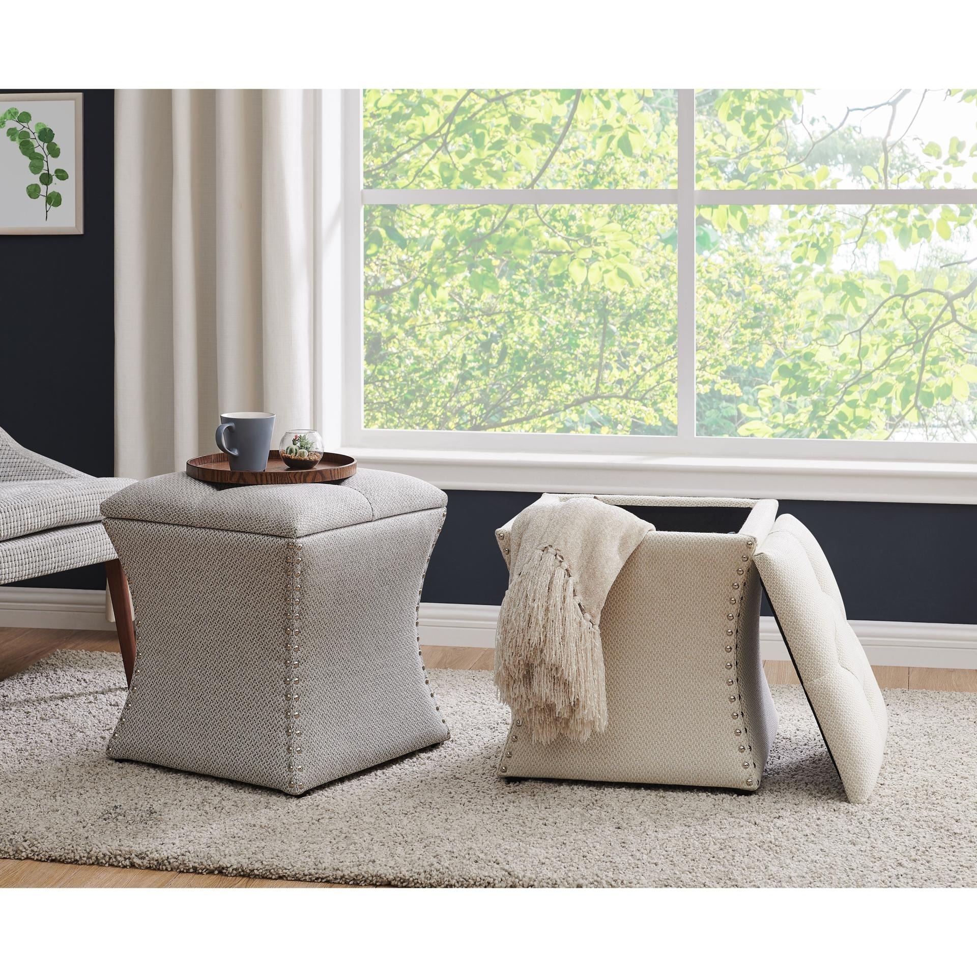 NPD Furniture Amelia Nailhead Tufted Storage Ottoman