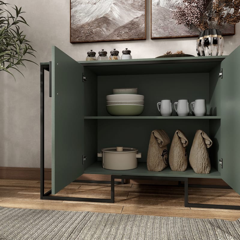 Furniture of America Hannah Modern Fluted Sage Green 2-Shelf Dining Buffet Cabinet