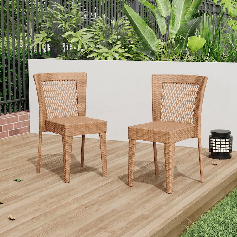 Premium Stackable Patio Chairs set of 2 - Light Brown