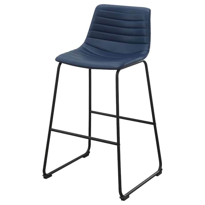 Zuno Bar Height Chair Set of 2, Blue Faux Leather, Black Metal 30 Inch