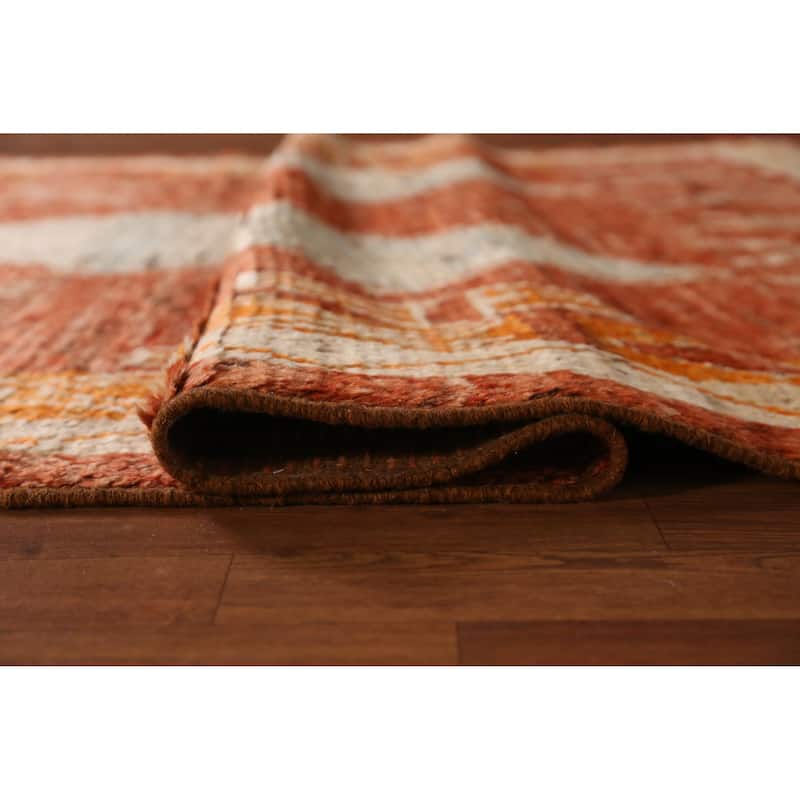 Orange Geometric Moroccan Oriental Rug Handmade Wool Carpet - 6'1" x 8'6"