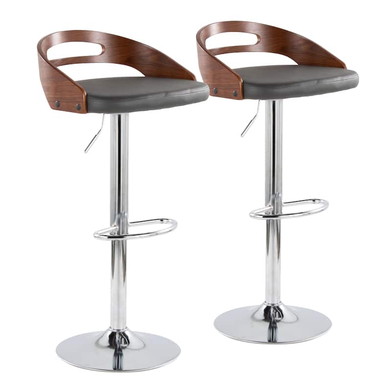 Carson Carrington Simon Adjustable Bar Stool with Oval Footrest (Set of 2) - Grey Faux Leather/Walnut