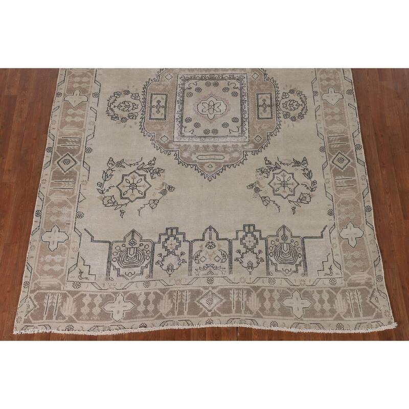 Distressed Orange Tabriz Persian Vintage Rug Hand-Knotted Wool Carpet - 6'8"x 9'7"