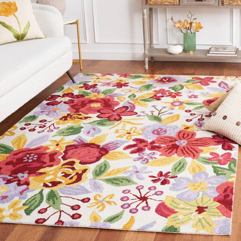 SAFAVIEH Handmade Easy Care Mirjana French Country Rug - 6' Square - Ivory/Red