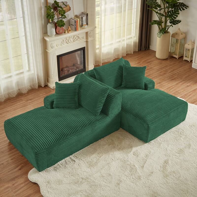 Oversized Corduroy Boneless Double Chaise Lounge, Sectional Deep Seat Cloud Couch, Full-Compressed Loveseat Sleeper Sofa