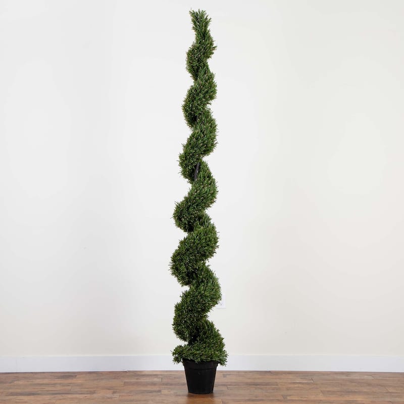 Potted Spiral Rosemary Outdoor Artificial Topiary - 9' - Green