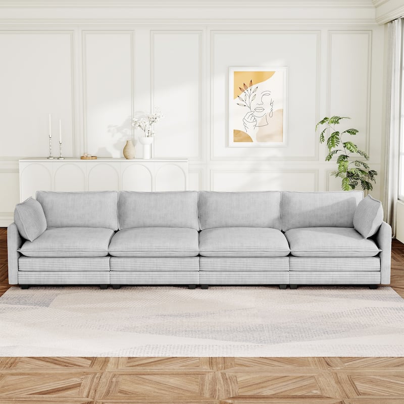 148" Overised 4 Seater Corduroy Clud Couch Modular Sectional Sofa for Living Room - Grey