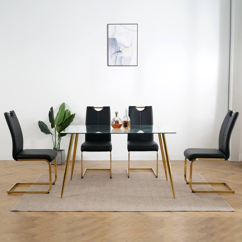 Modern Dining Chairs with gold Metal Legs Set of 4