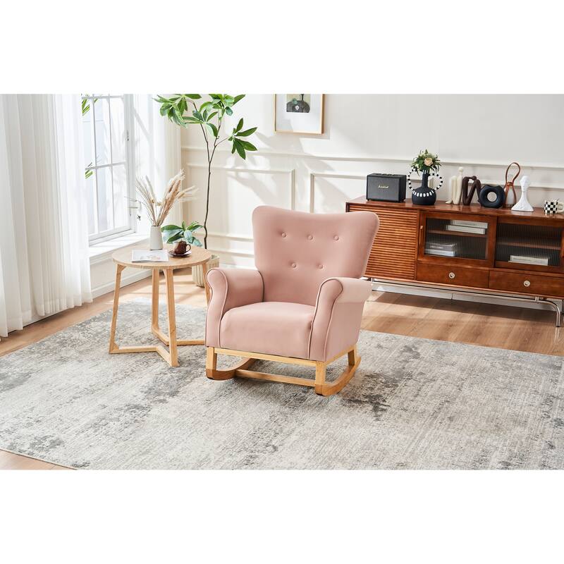 Velvet Nursery Rocking Chair with High Back